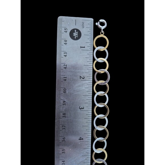 Vintage Sterling Silver Link Bracelet Two Tone Rings - Picture 3 of 3